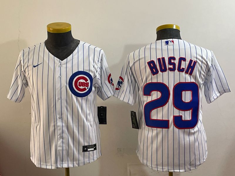 Youth Chicago Cubs #29 Busch White Stripe Game 2026 Nike MLB Jersey style 001